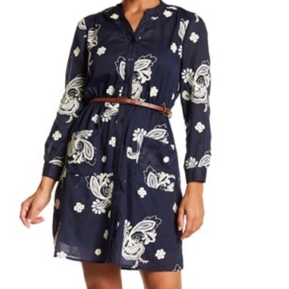 ECI Dresses & Skirts - ECI Embroidered Voile Shirt Dress